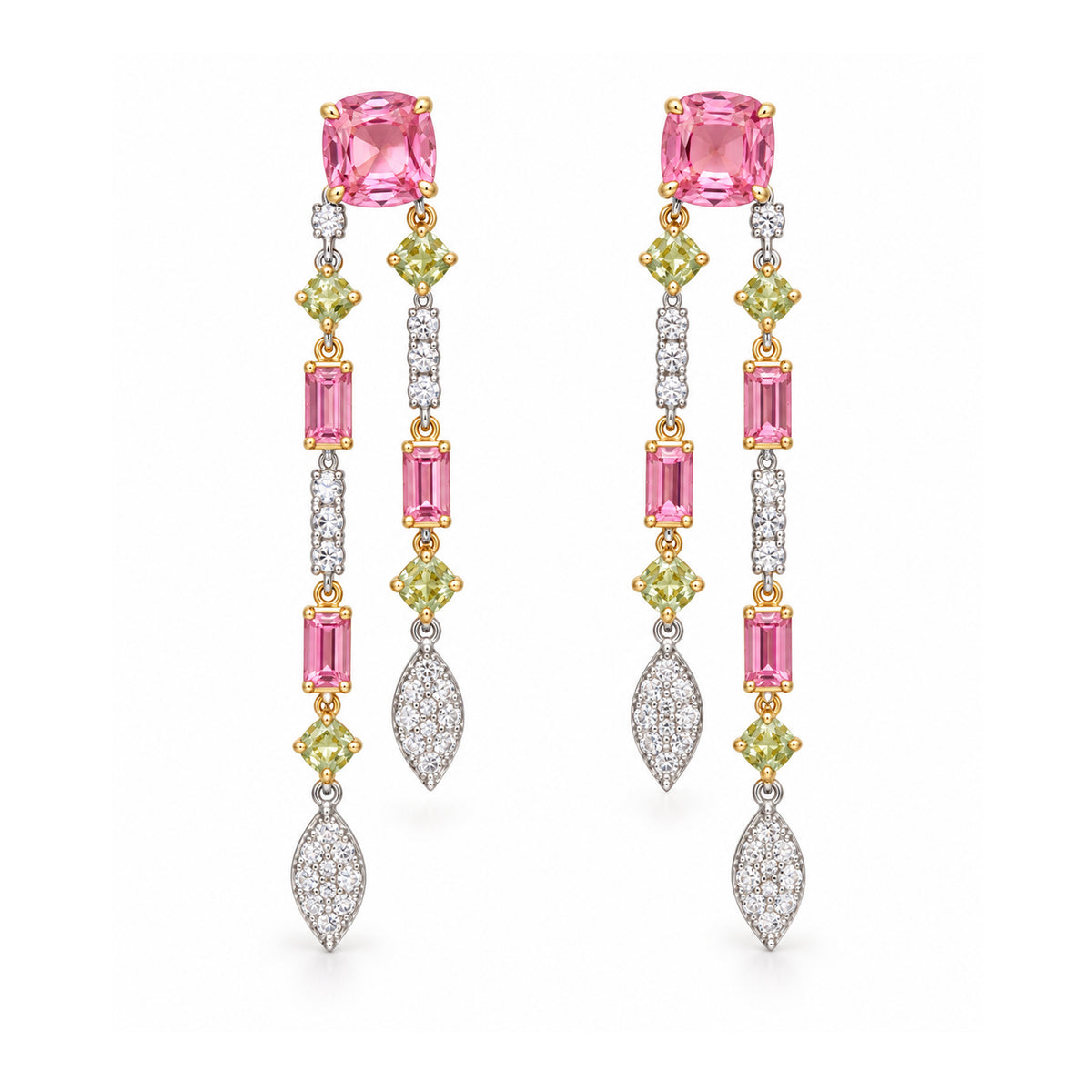 Multi-Color Sapphire & Diamond Chandelier Earrings