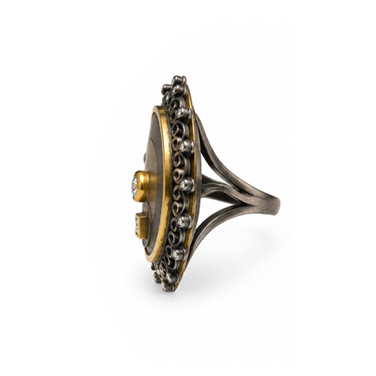 Two-Tone Circular Statement Gold & Diamond Ring