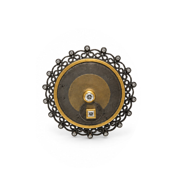 Two-Tone Circular Statement Gold & Diamond Ring