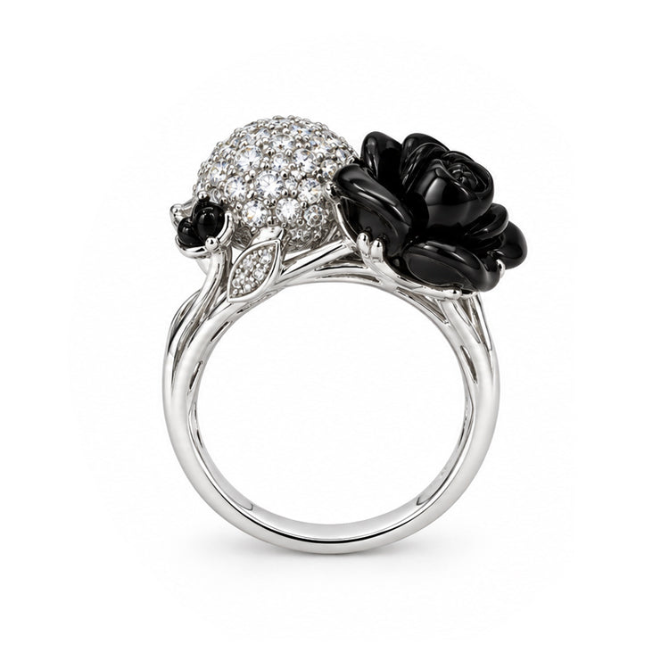 Black Rose and Pavé Crystal Ring