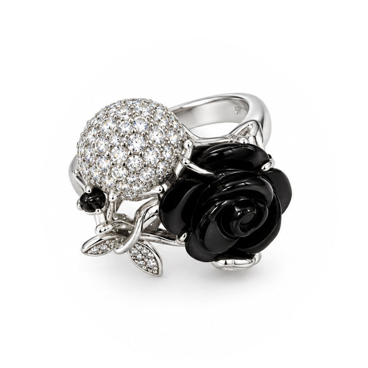 Black Rose and Pavé Crystal Ring