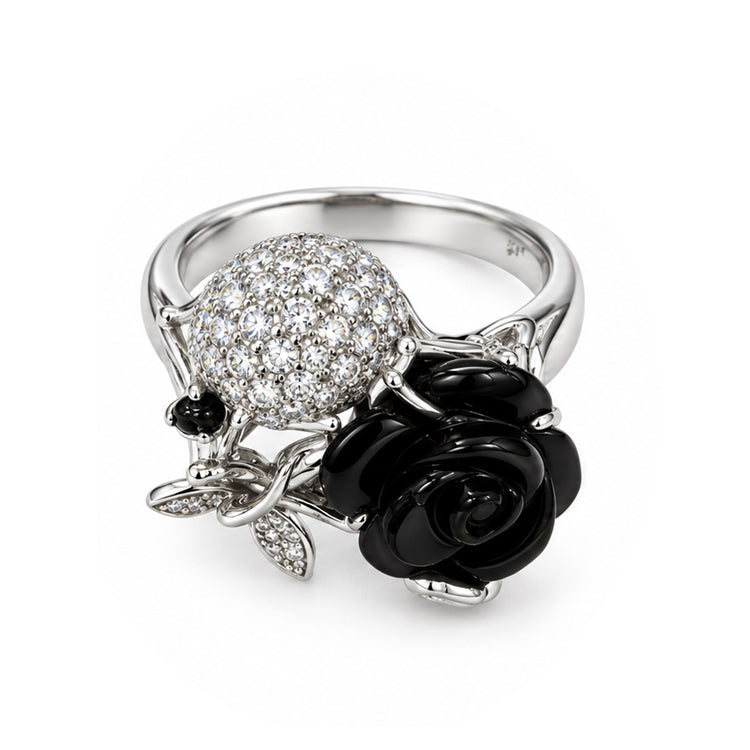 Black Rose and Pavé Crystal Ring