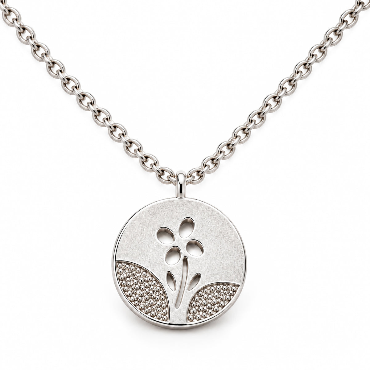 White Gold Floral Cutout Pendant Necklace