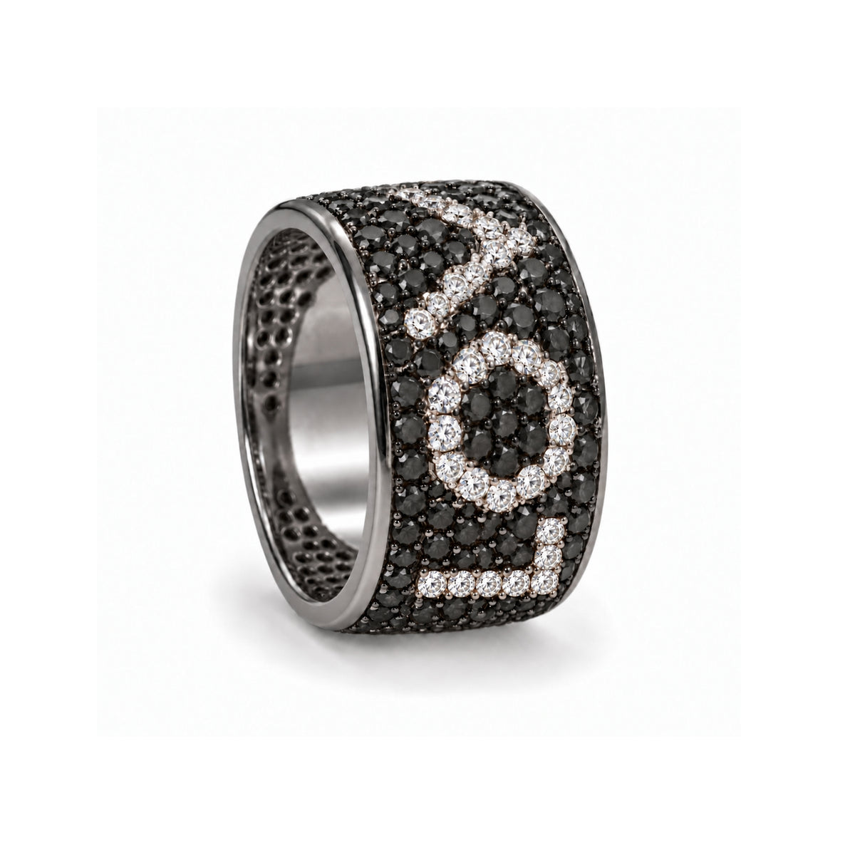 Black and White Diamond Wide Band Ring