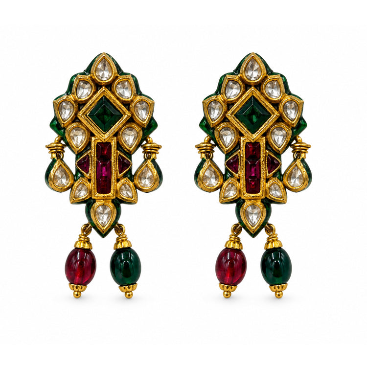 Emerald & Ruby Kundan Drop Earrings
