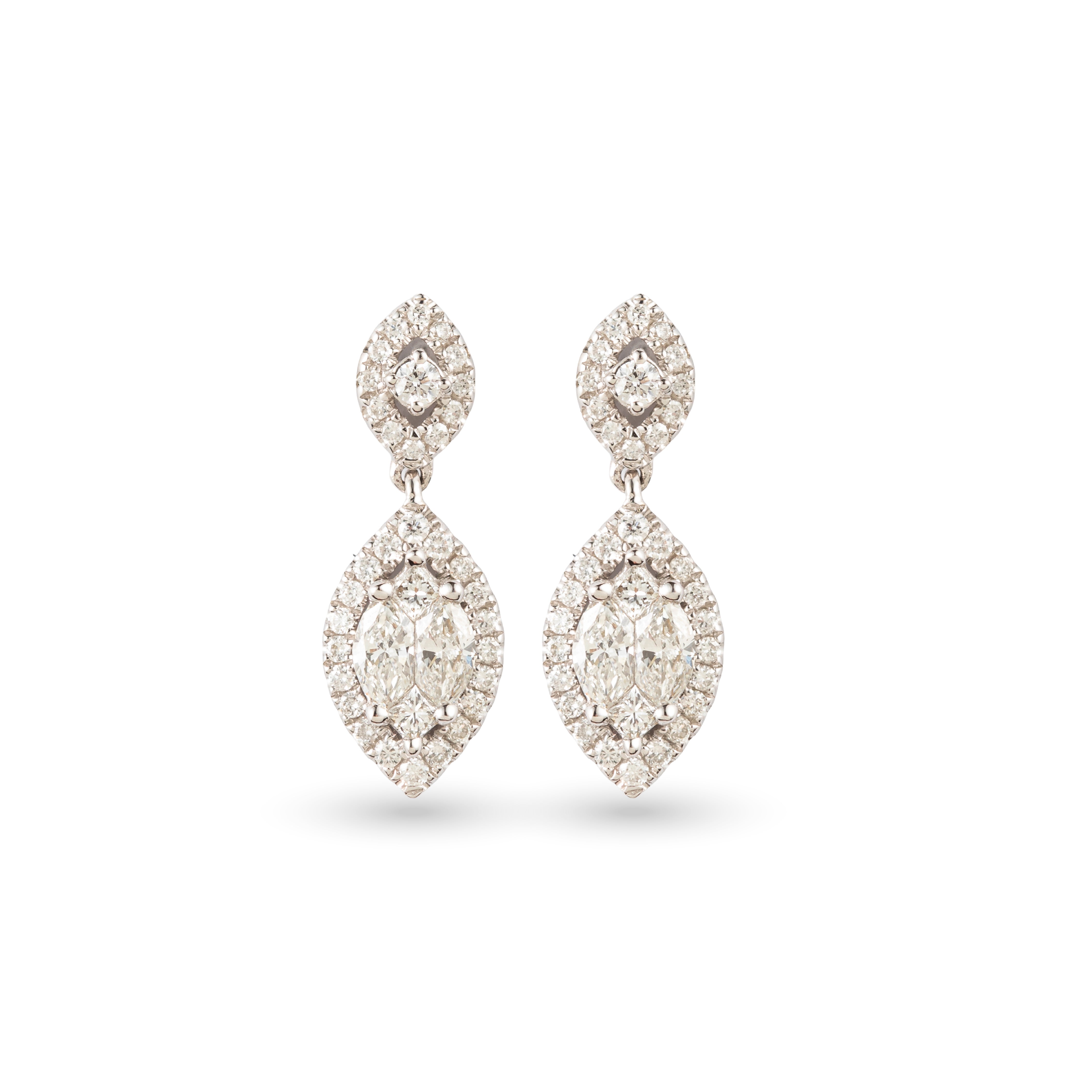 Marquise Diamond Double Halo Drop Earrings