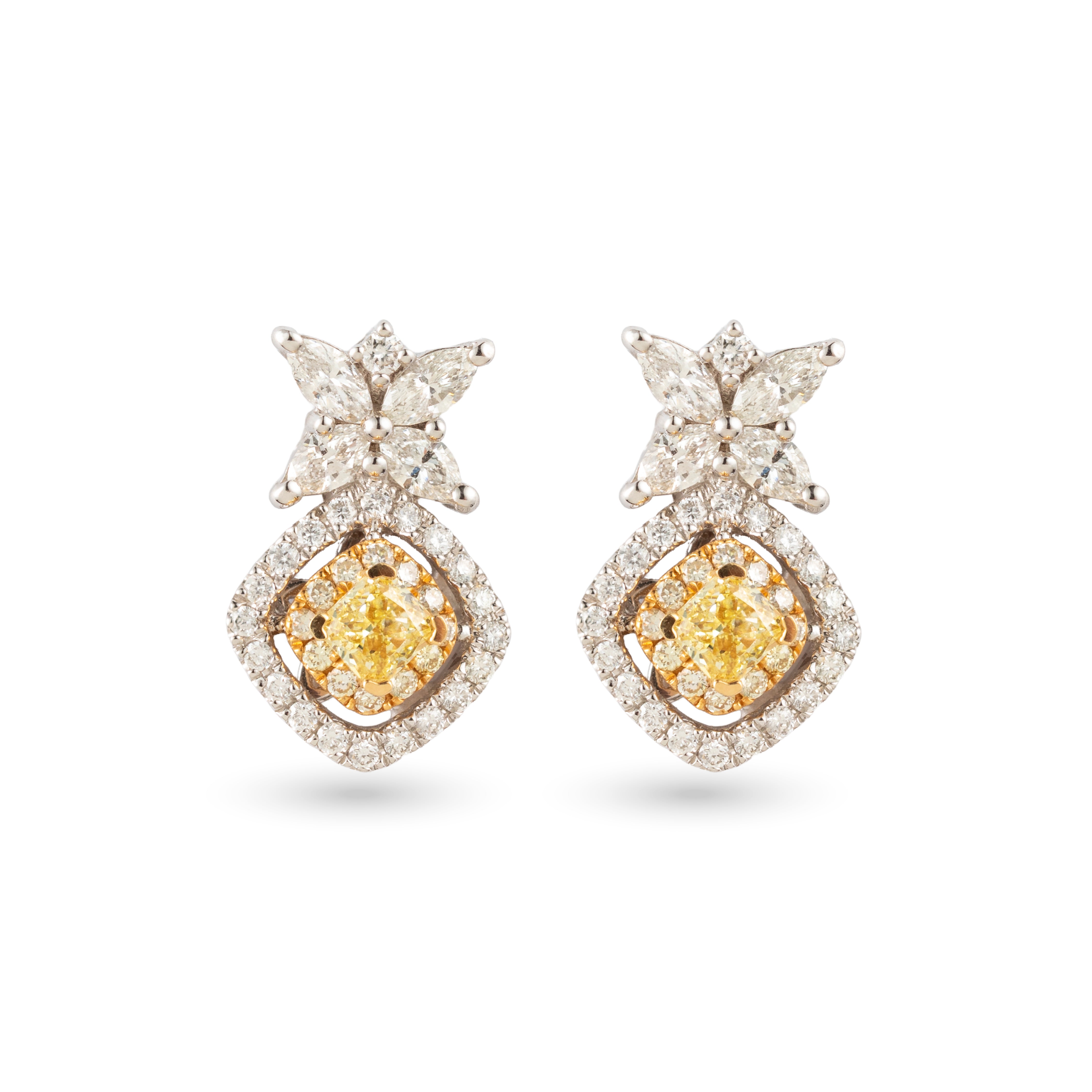 Yellow Diamond Halo Drop Earrings