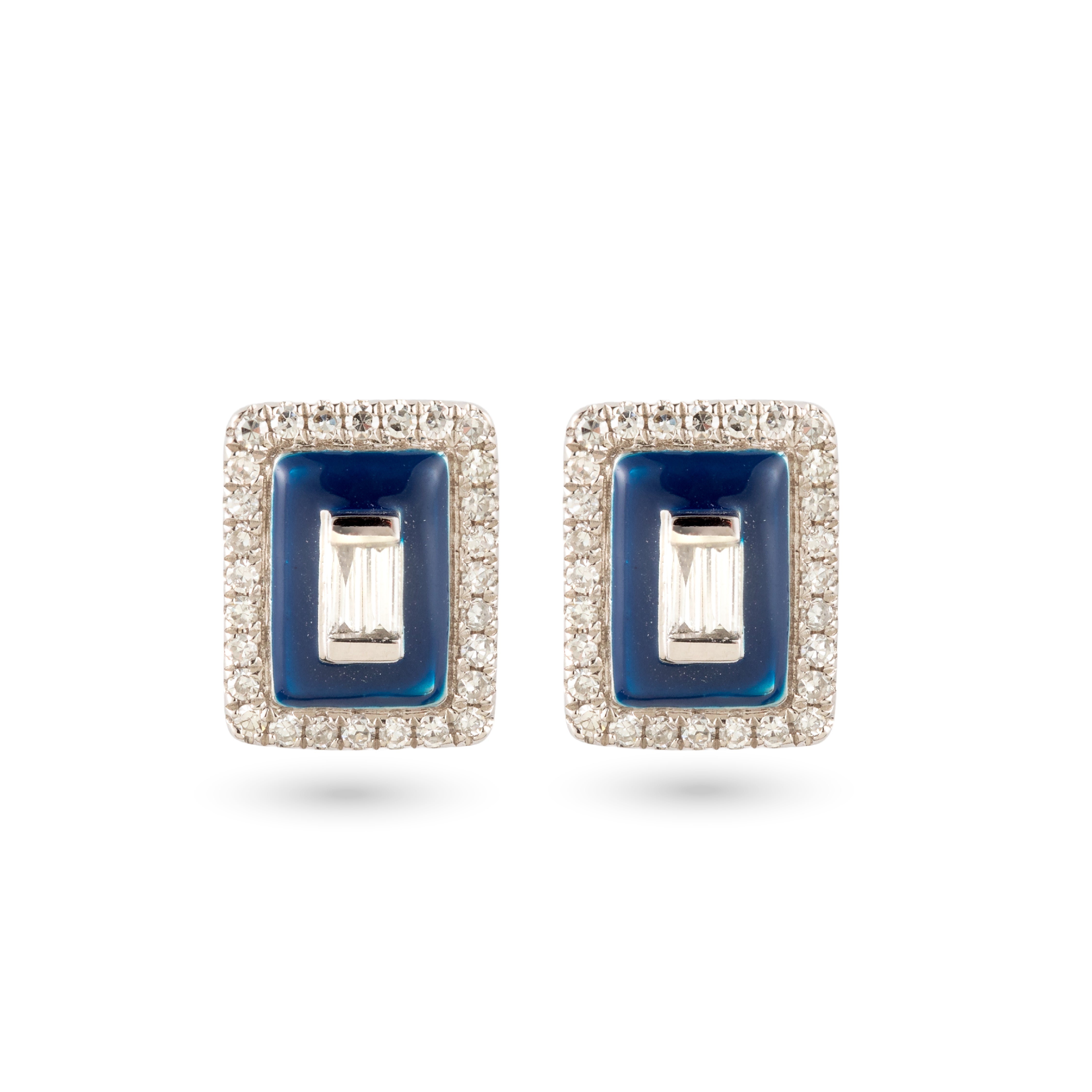 Baguette Diamond Stud Earrings (Blue)