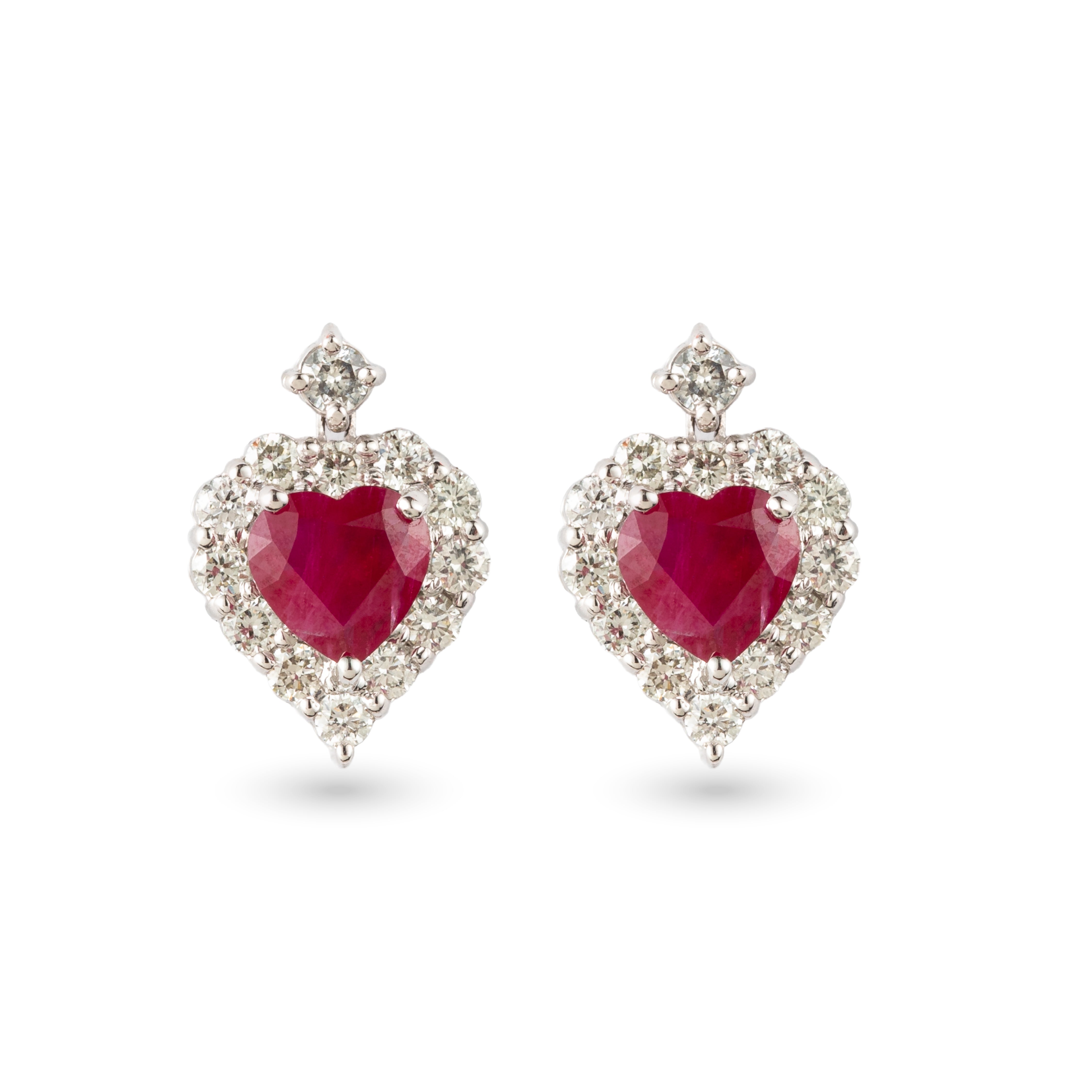 Heart Shape Ruby Diamond Earrings