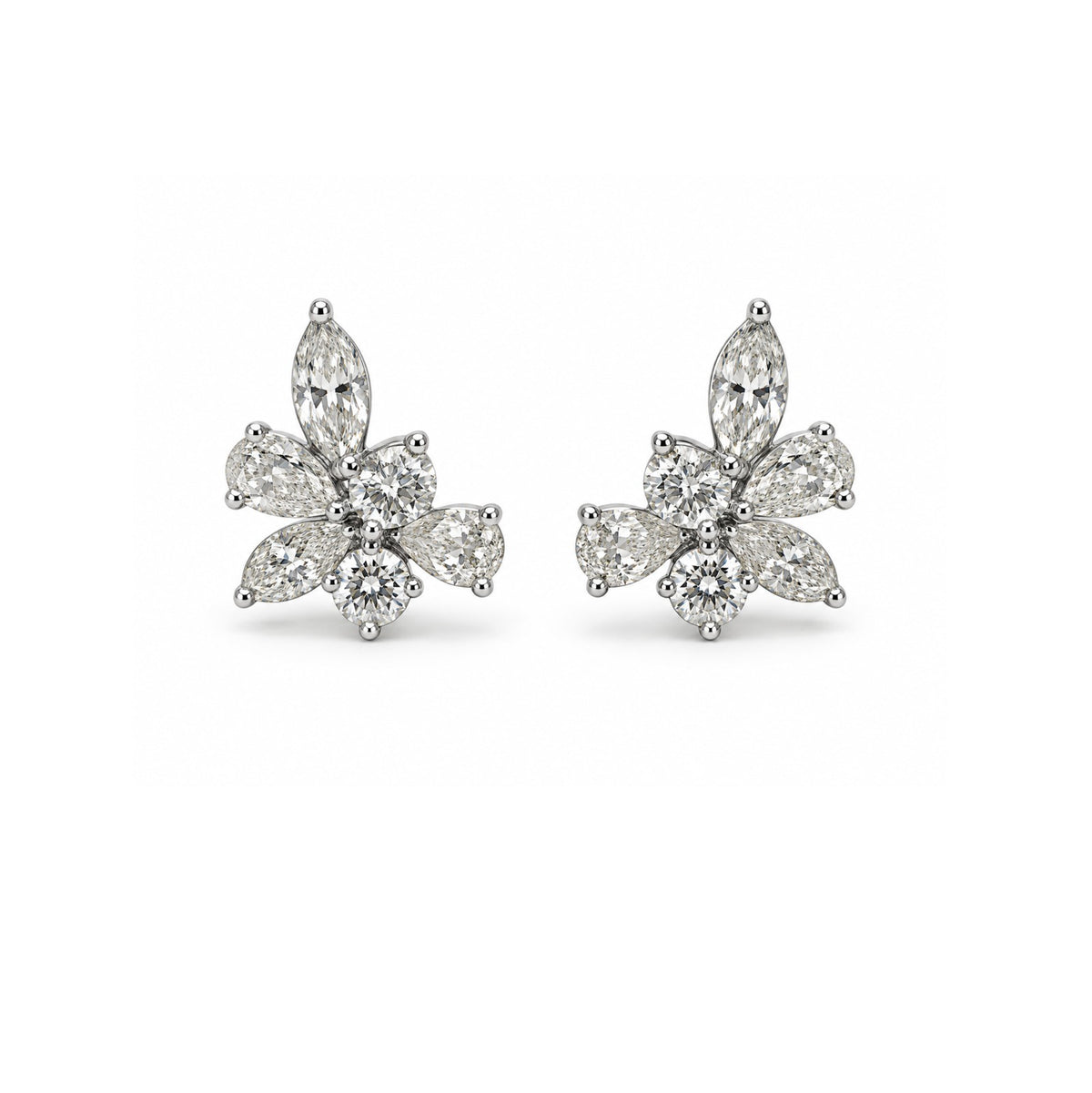 Diamond Floral Cluster Stud Earrings