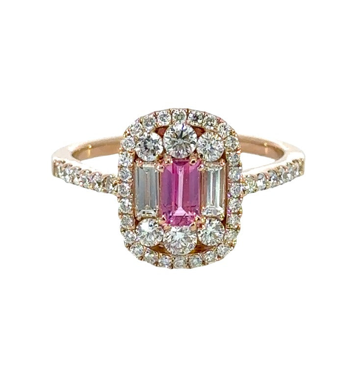 Pink Sapphire & Diamond Halo Cluster Ring