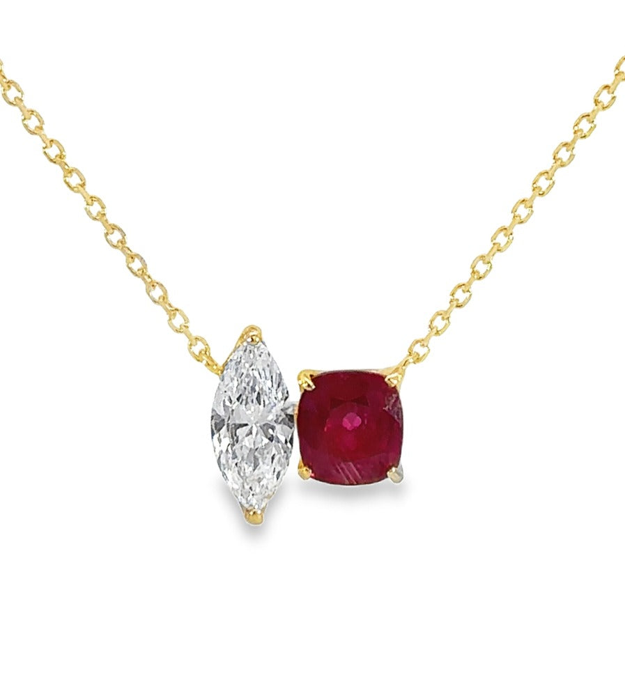Ruby & Marquise Diamond Toi et Moi Necklace