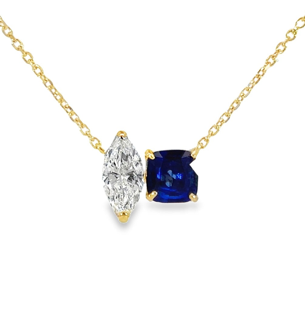 You and Me -Marquise and Blue Sapphire Necklace