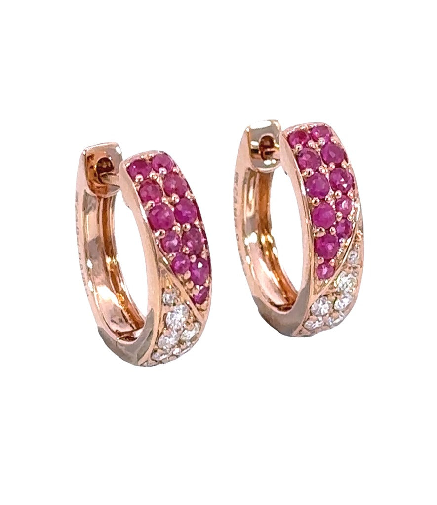 Pink Sapphire Diamond Hoop Earrings