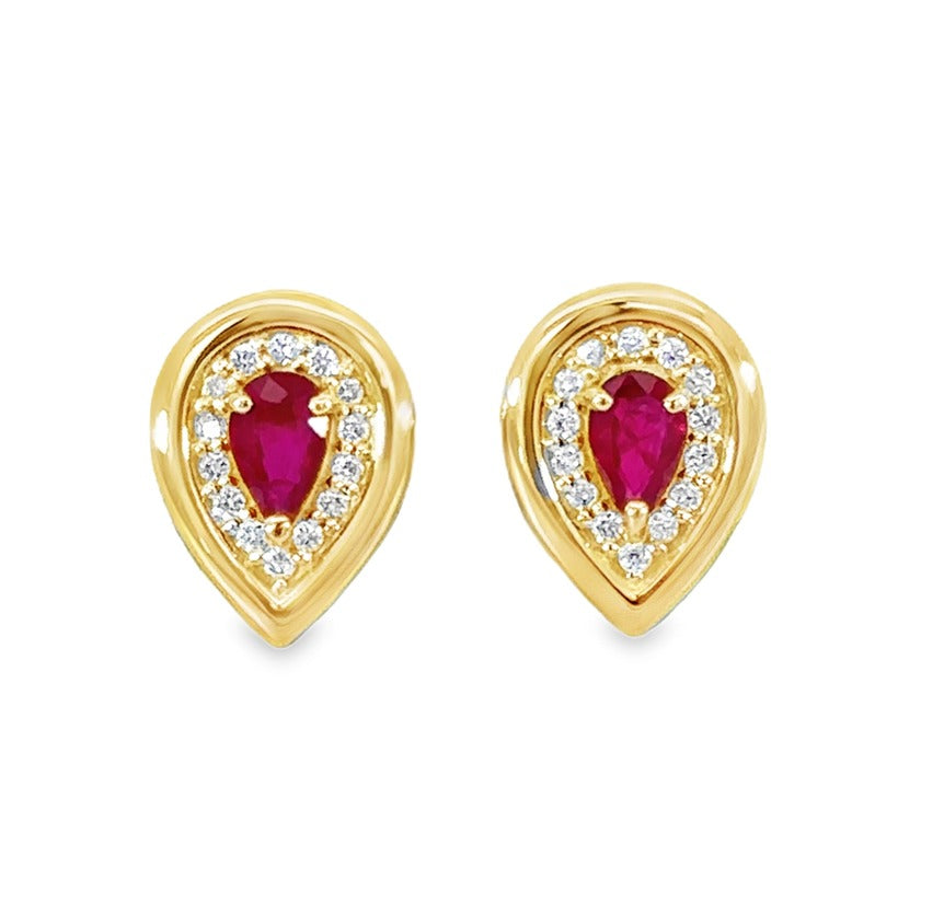 Ruby Pear Gold Stud Earrings