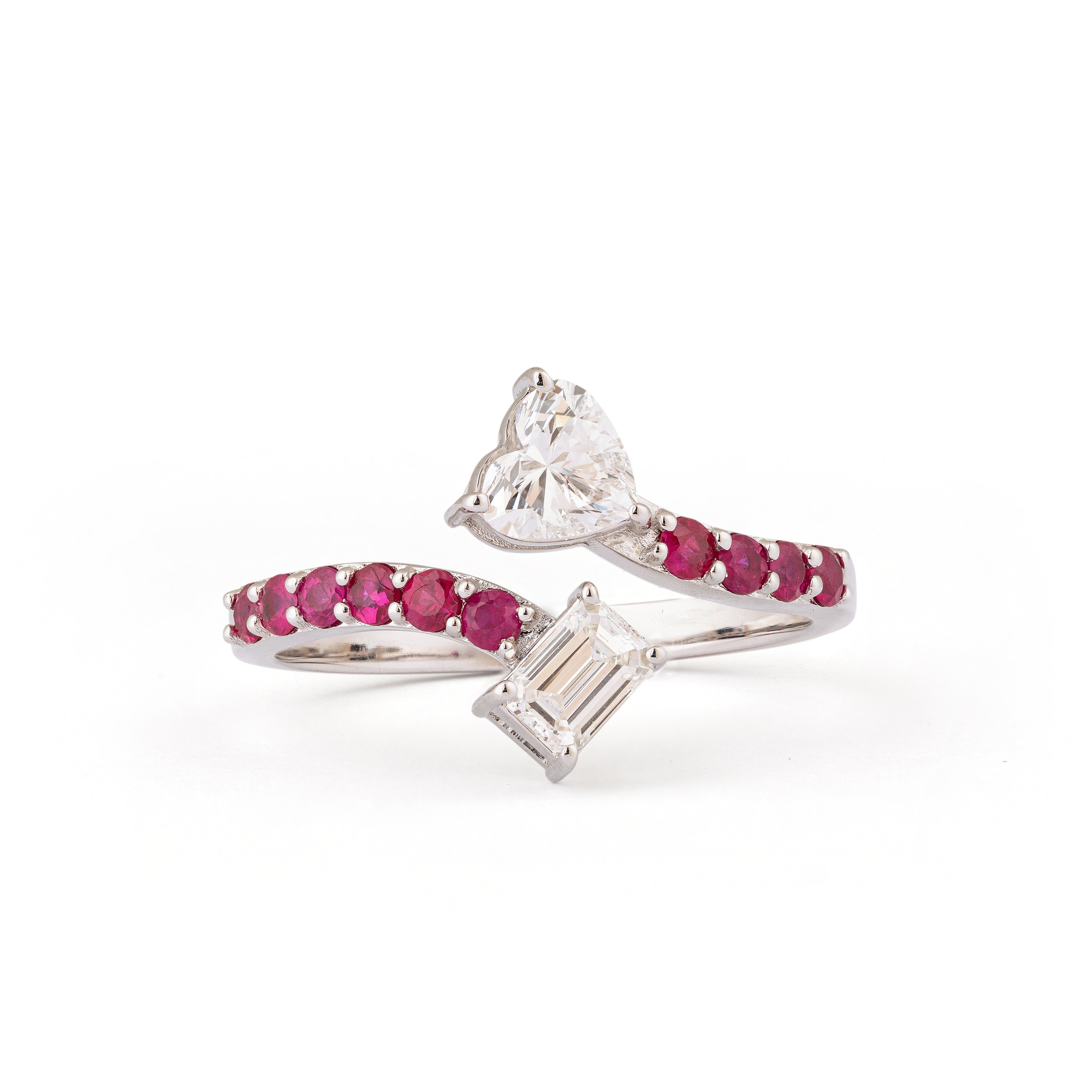 Ruby Midi-Rings (Heart & Baguette Shaped Cross Diamonds)
