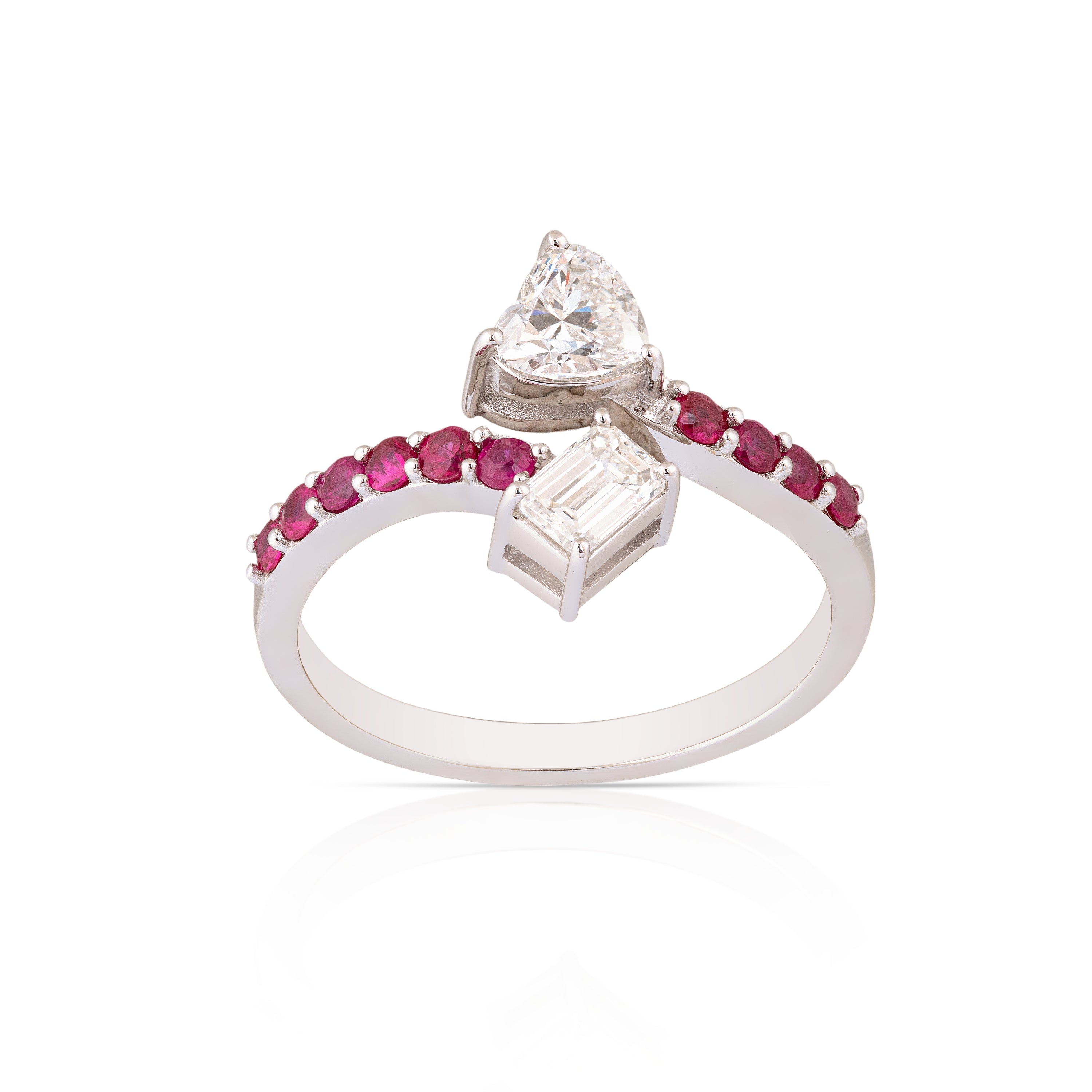 Ruby Midi-Rings (Heart & Baguette Shaped Cross Diamonds)