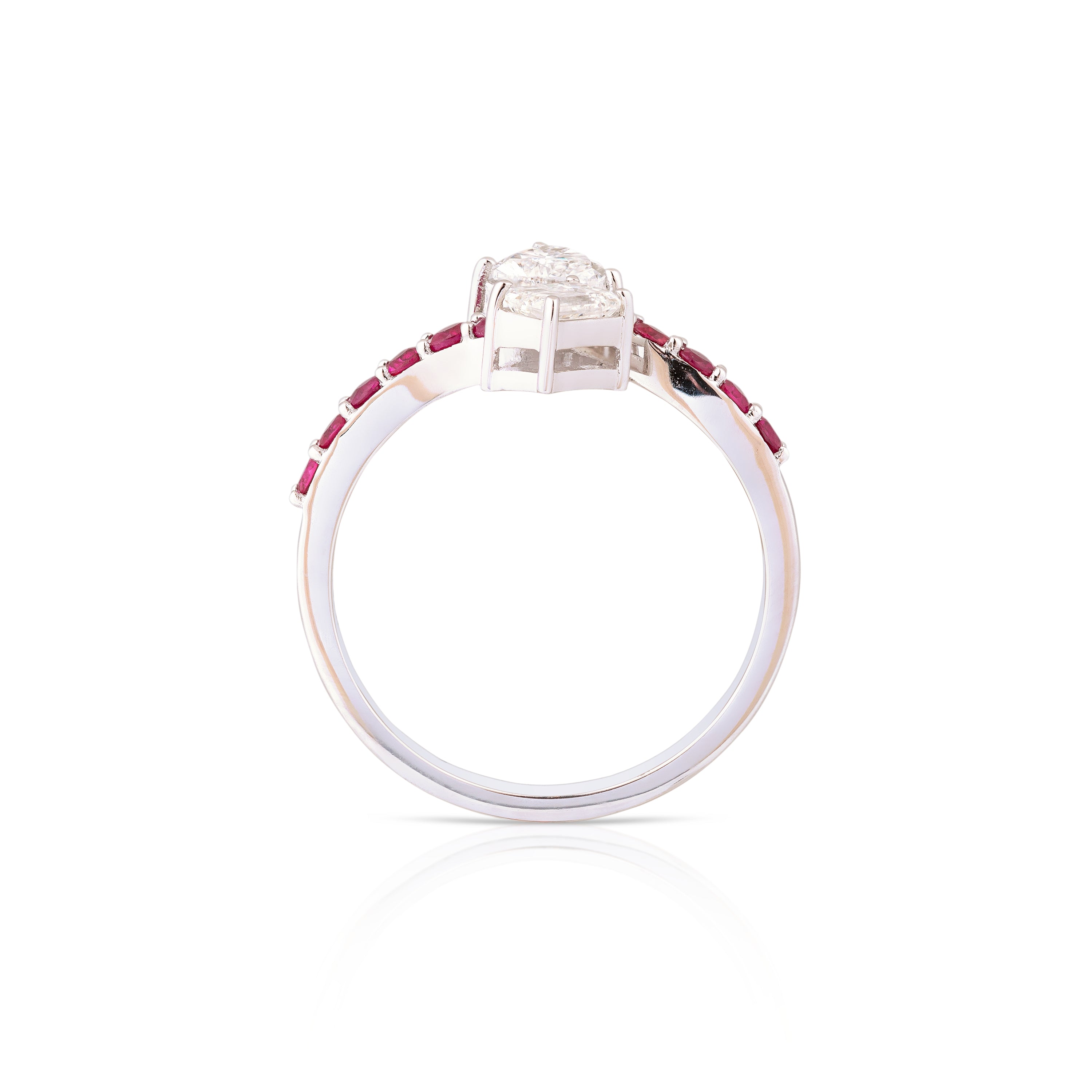 Ruby Midi-Rings (Heart & Baguette Shaped Cross Diamonds)