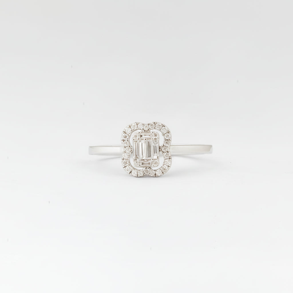 Emerald-Cut Diamond Solitaire with Scalloped Halo Ring