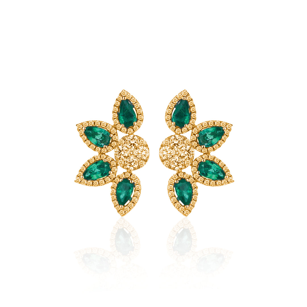 أقراط بتلات براقة - زمرد وألماس