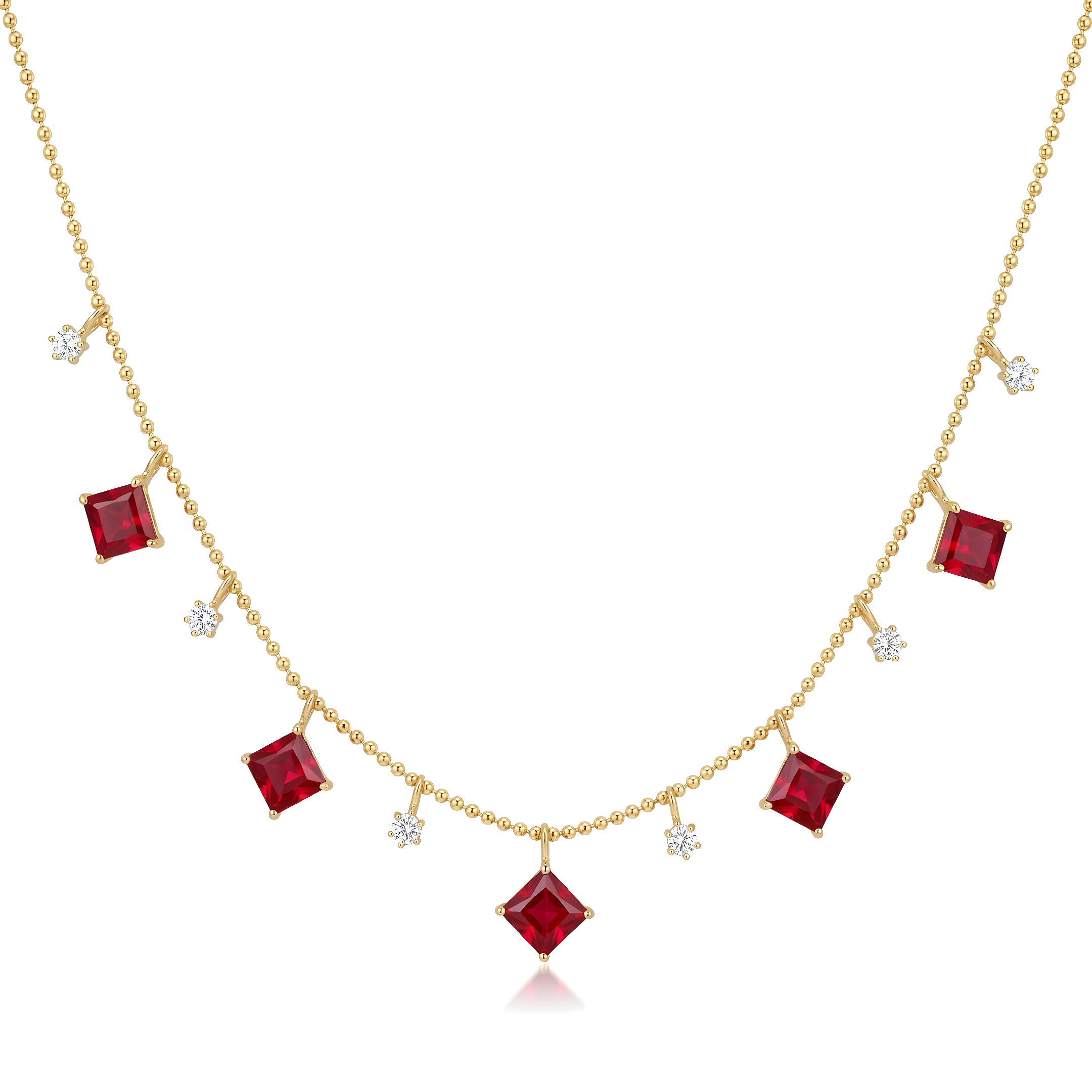 Ruby & Diamond Drop Station Necklace