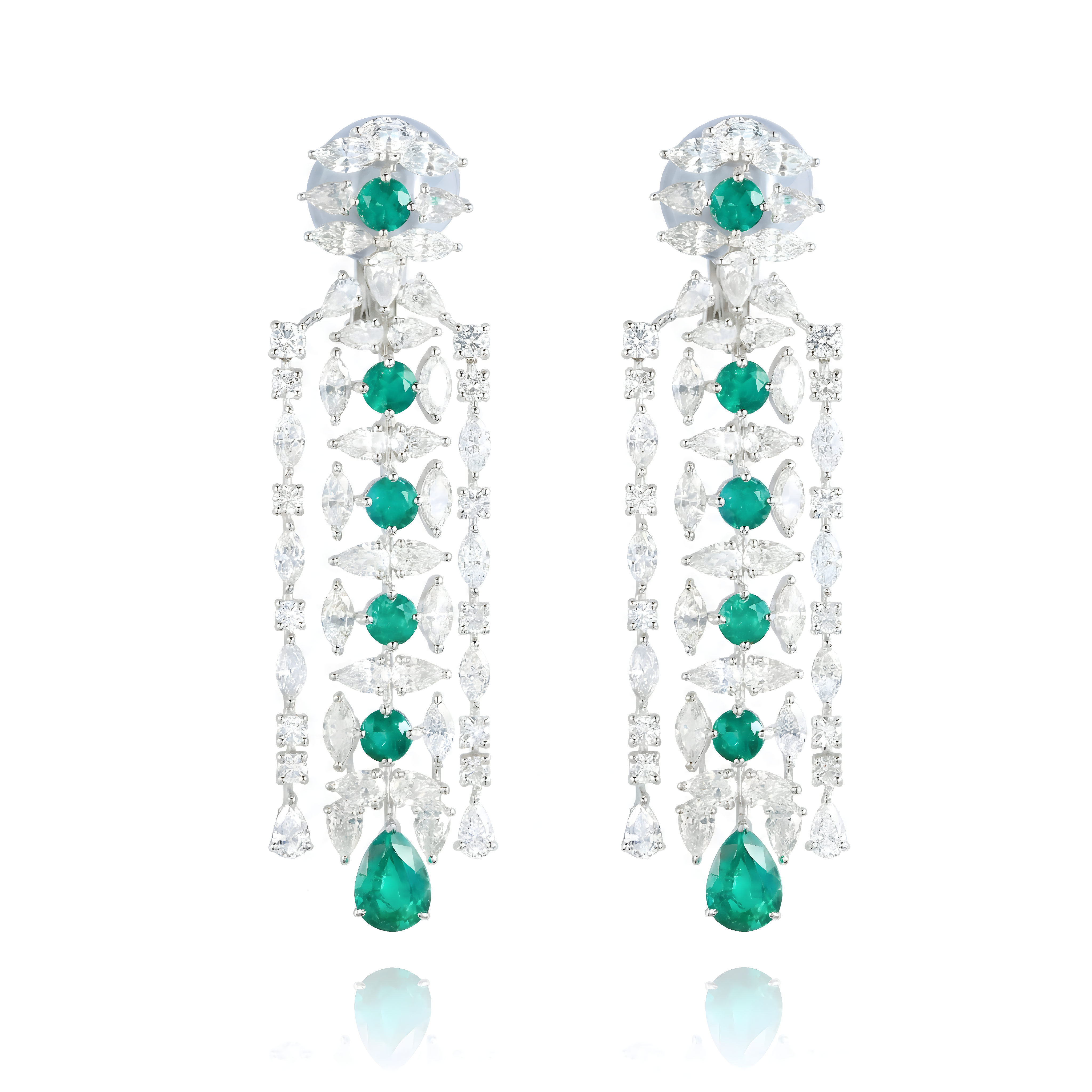 Moonstone, Emerald & Diamond Chandelier Earrings