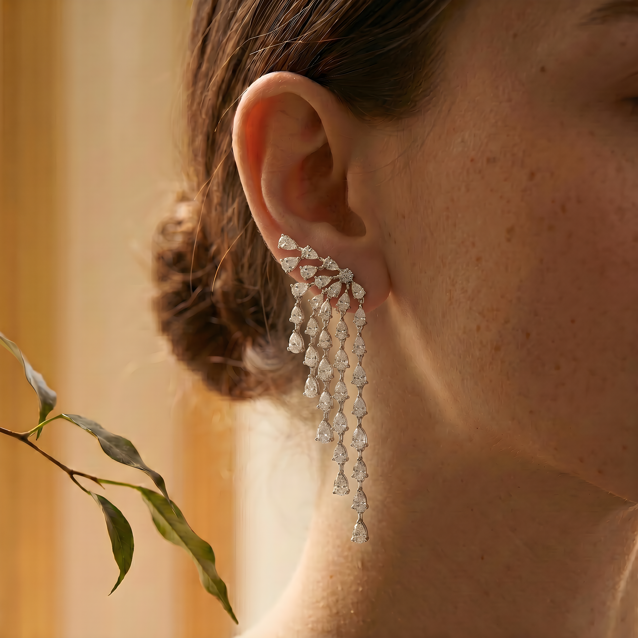 Pear Diamond Waterfall Chandelier Earrings