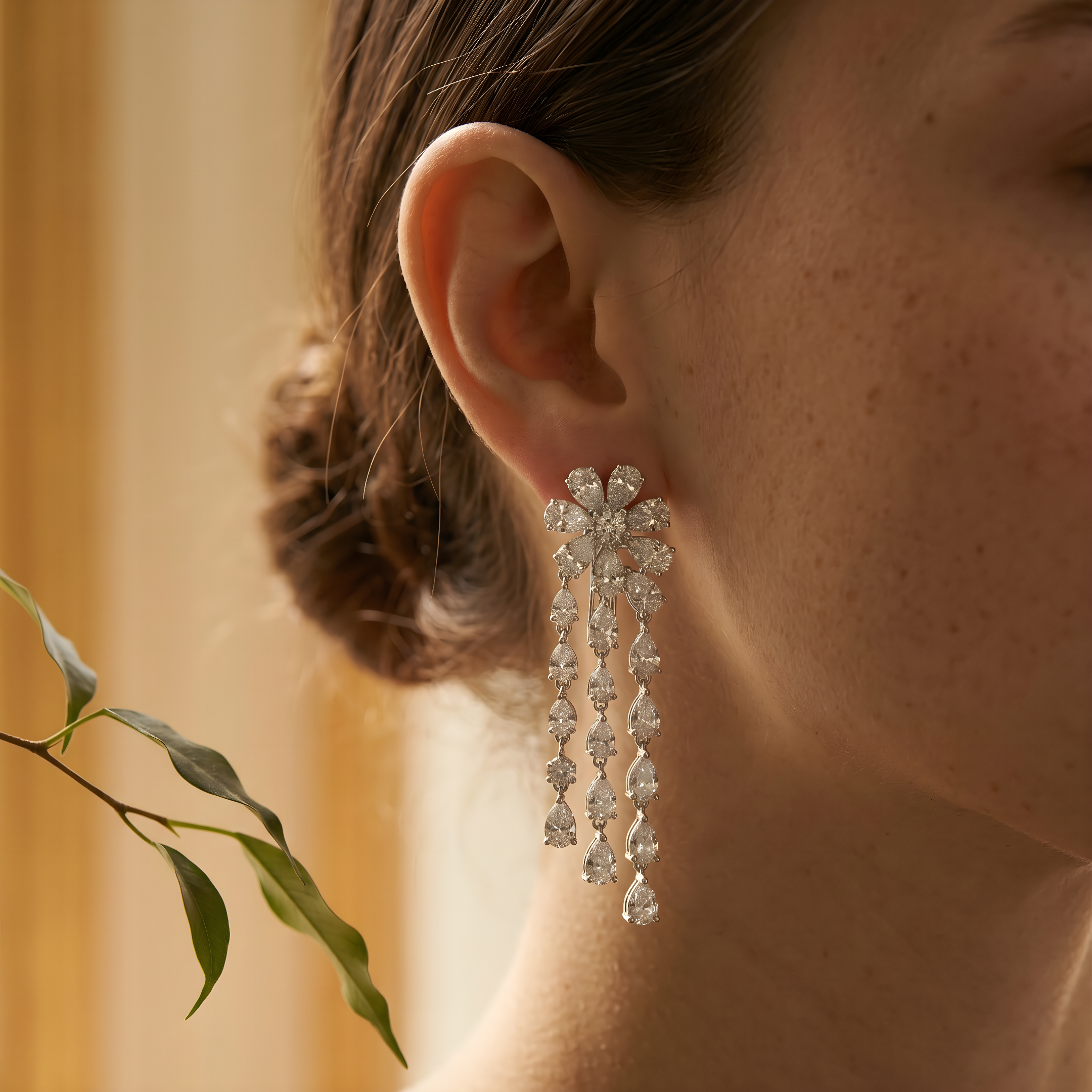 Diamond Flower Cascade Chandelier Earrings