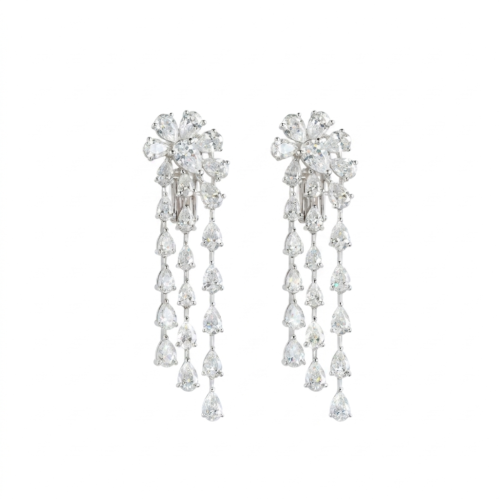 Diamond Flower Cascade Chandelier Earrings
