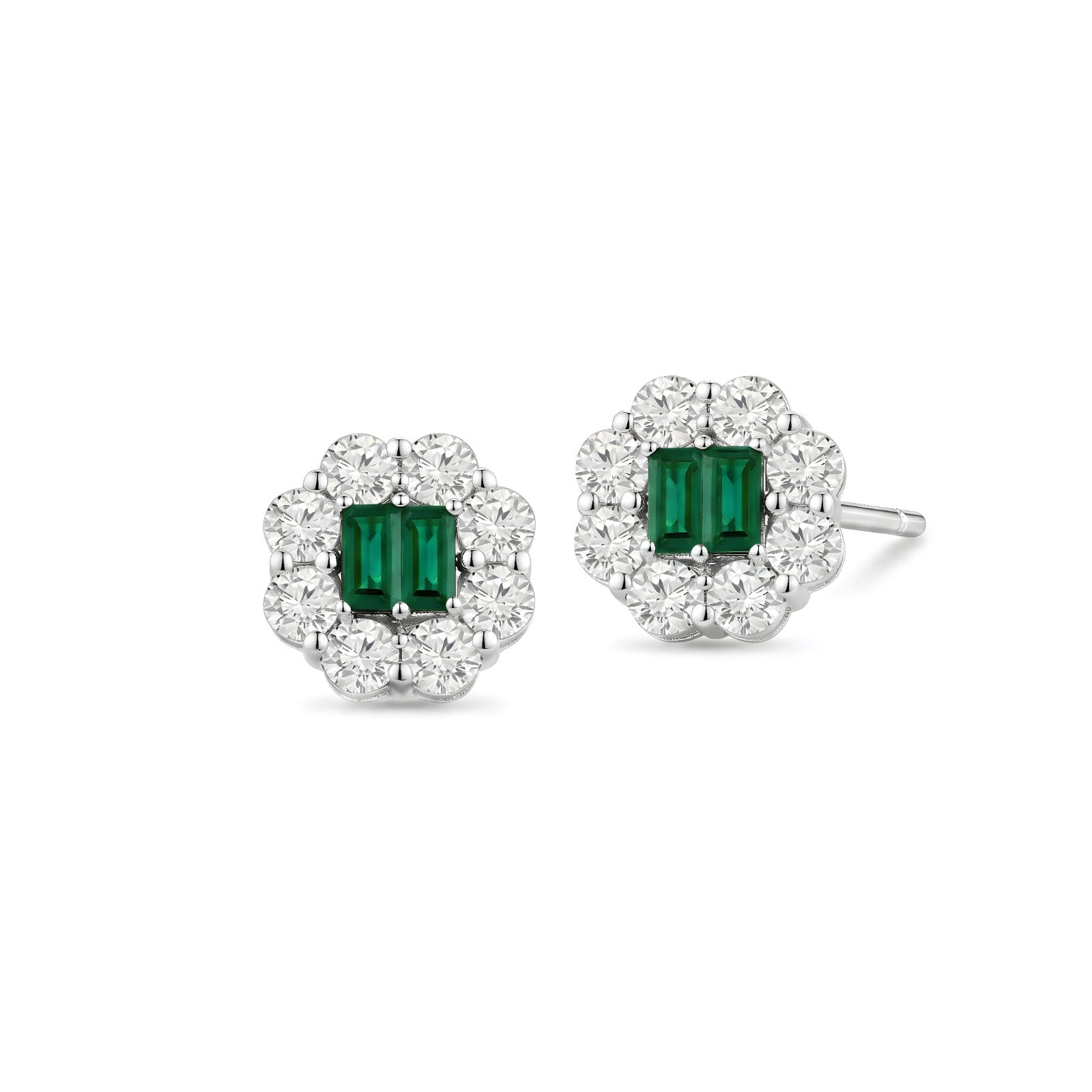 Emerald Diamond Floral Studs