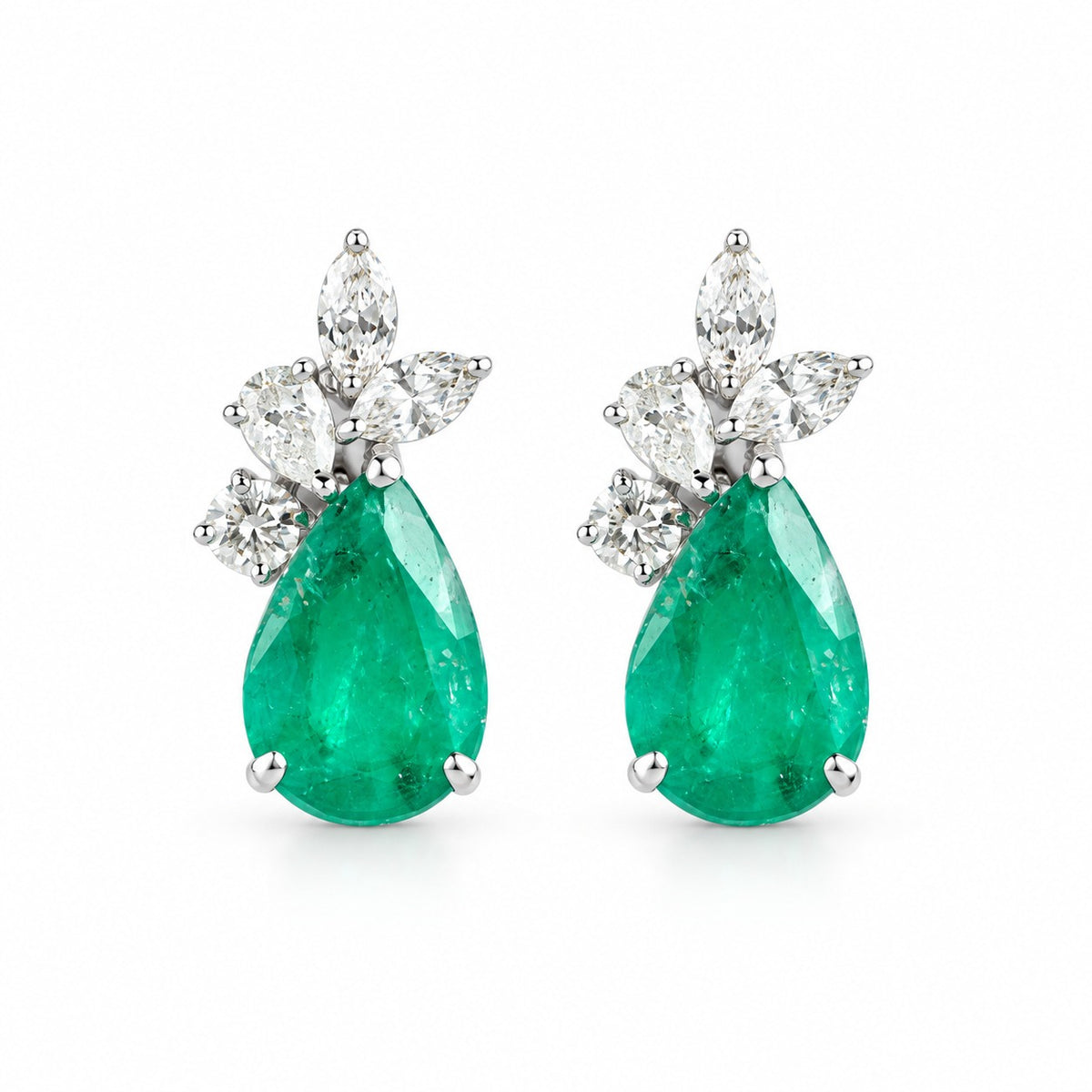 Emerald and Diamond Pear-Cut Drop Earrings