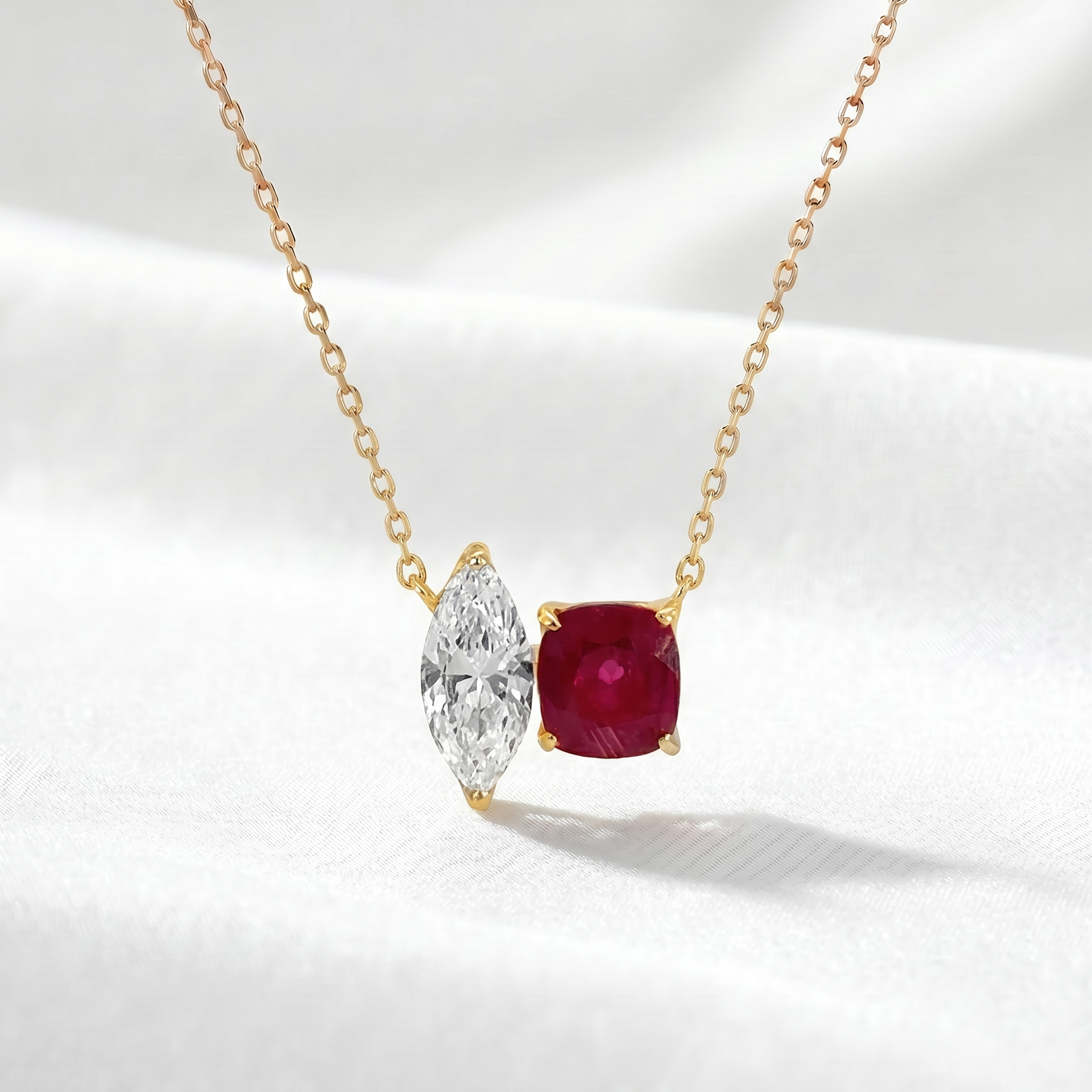 Ruby & Marquise Diamond Toi et Moi Necklace