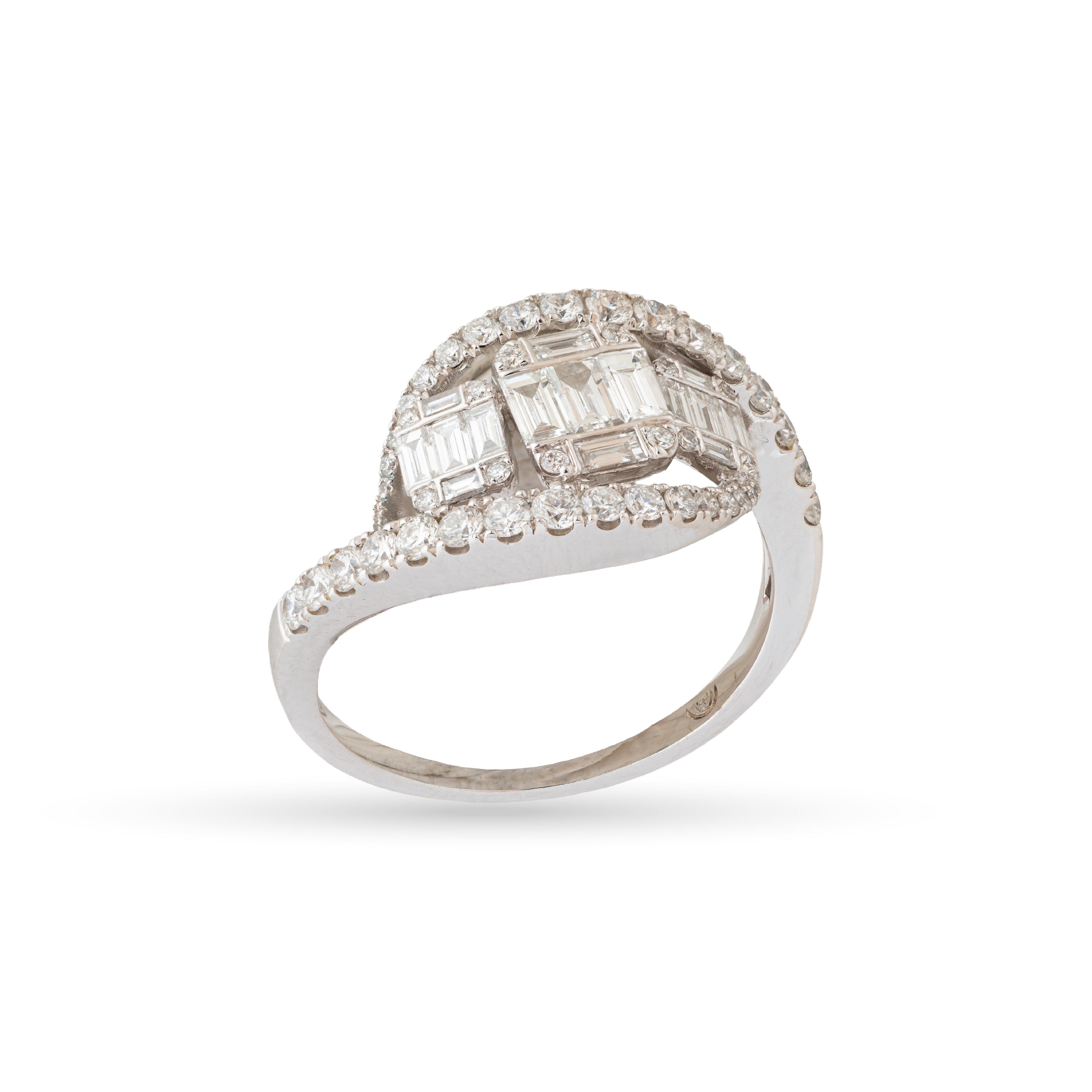 Orbit Diamond Bypass Ring- Timeless Baguette