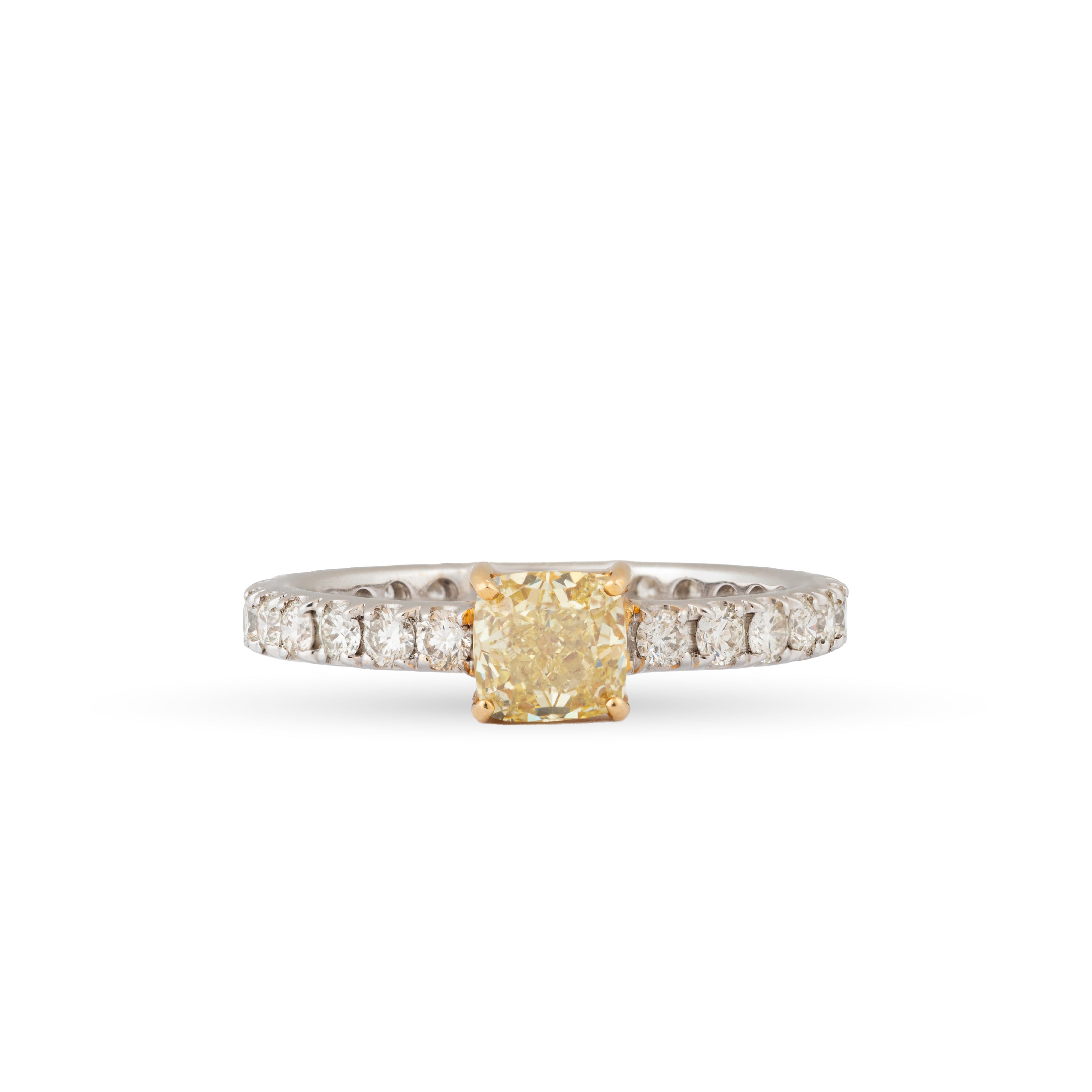Two-Tone Princess-Cut Yellow Diamond Solitaire with Pavé Band