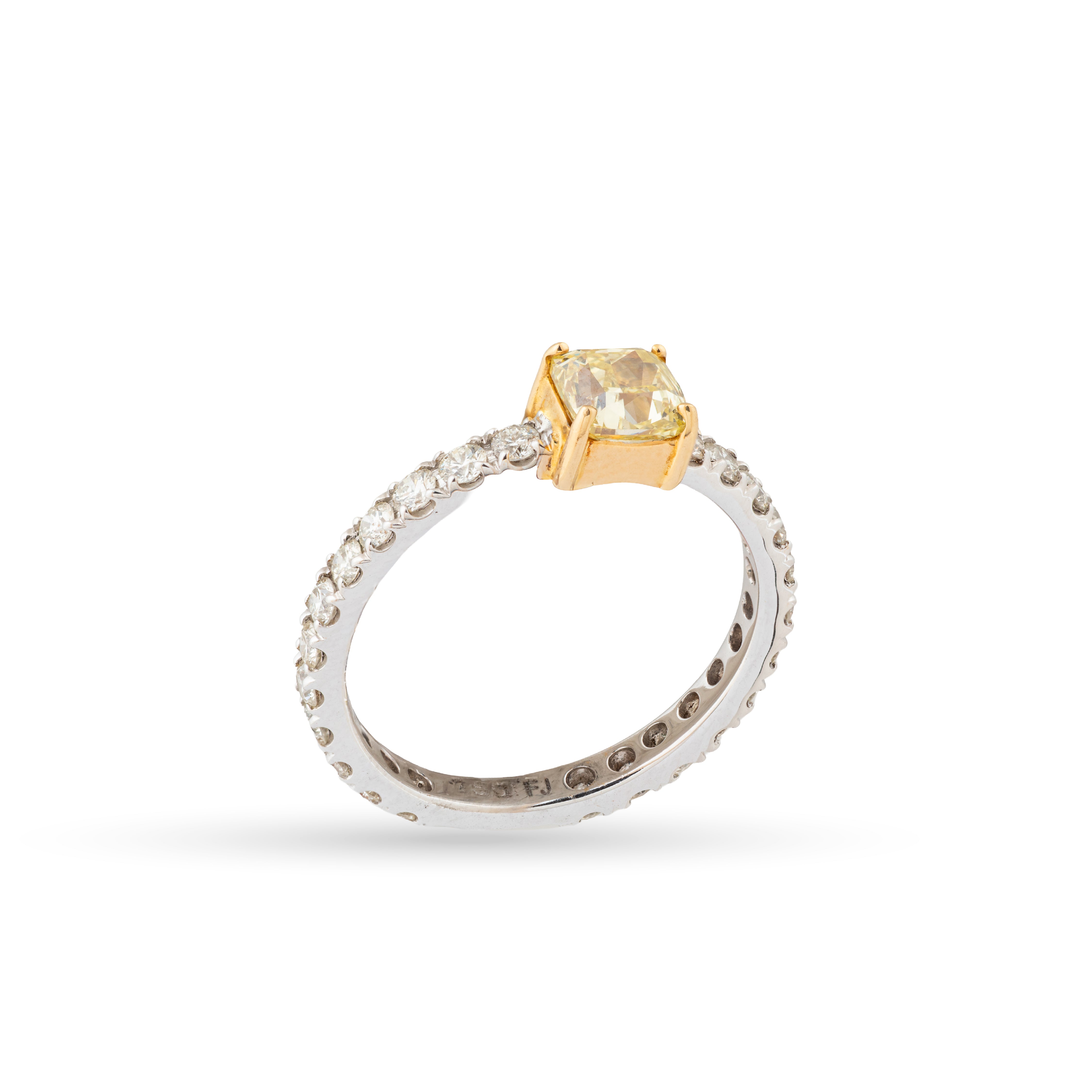 Two-Tone Princess-Cut Yellow Diamond Solitaire with Pavé Band