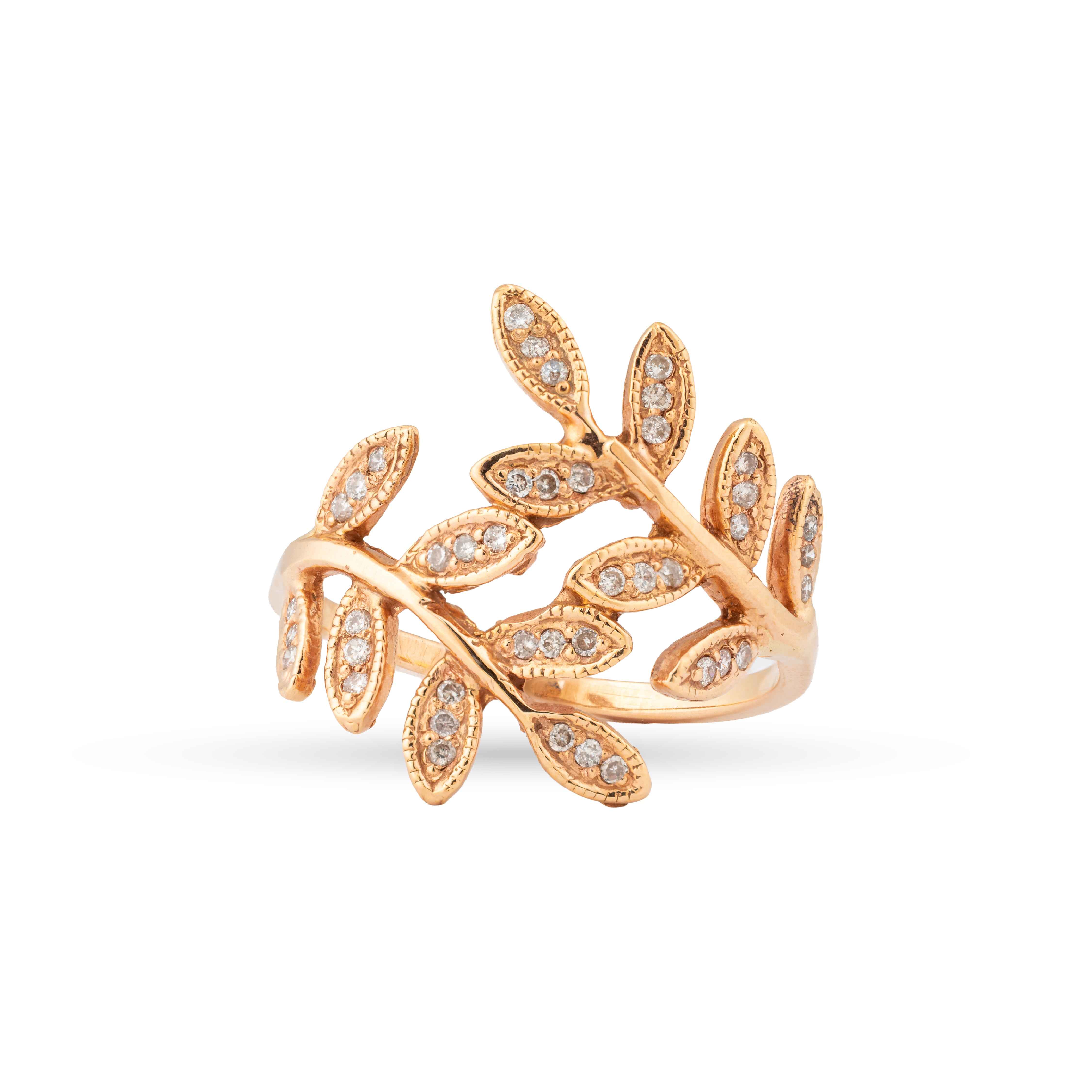 Diamond Leaf Open Wrap Ring