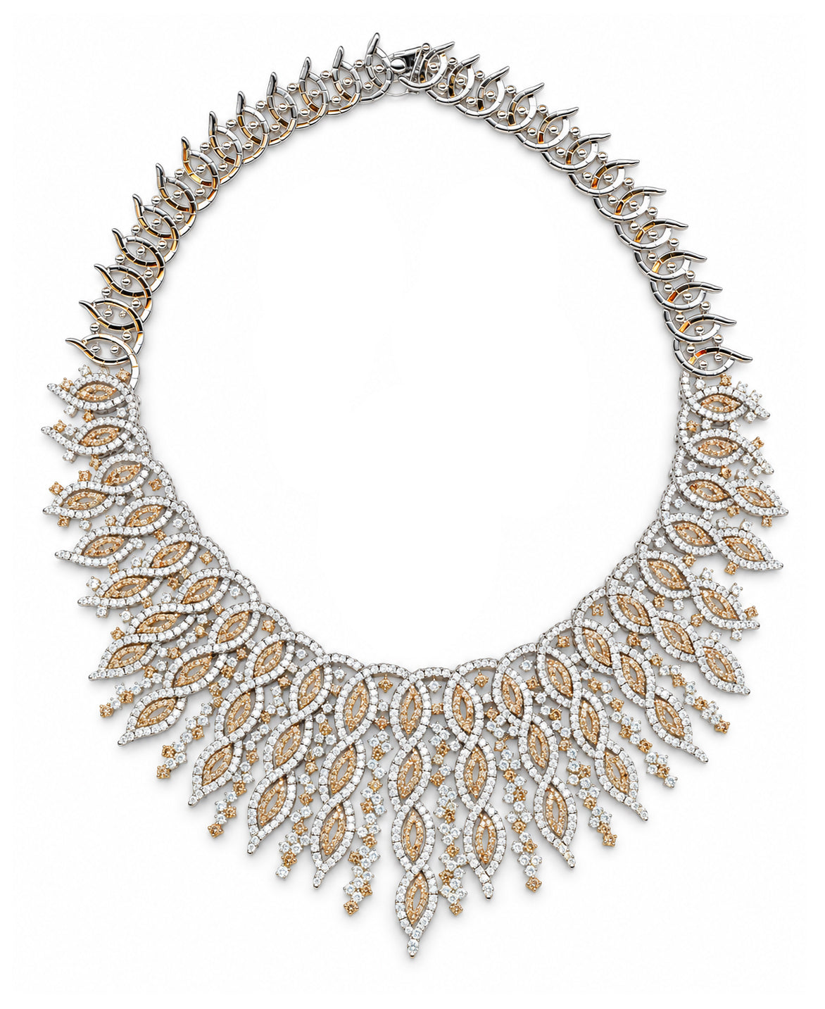 Champagne & White Diamond Ribbon Necklace