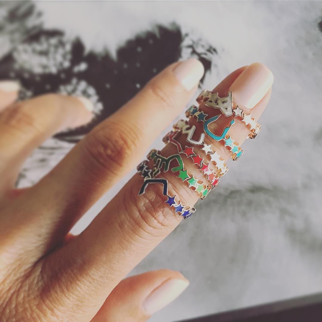 Bil Arabi Nujum — Rose Gold Enamel Letter Ring - M.Fitaihi