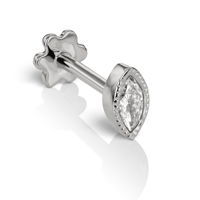 Maria Tash White Gold Scalloped Marquise Diamond Threaded Ear Stud - M.Fitaihi