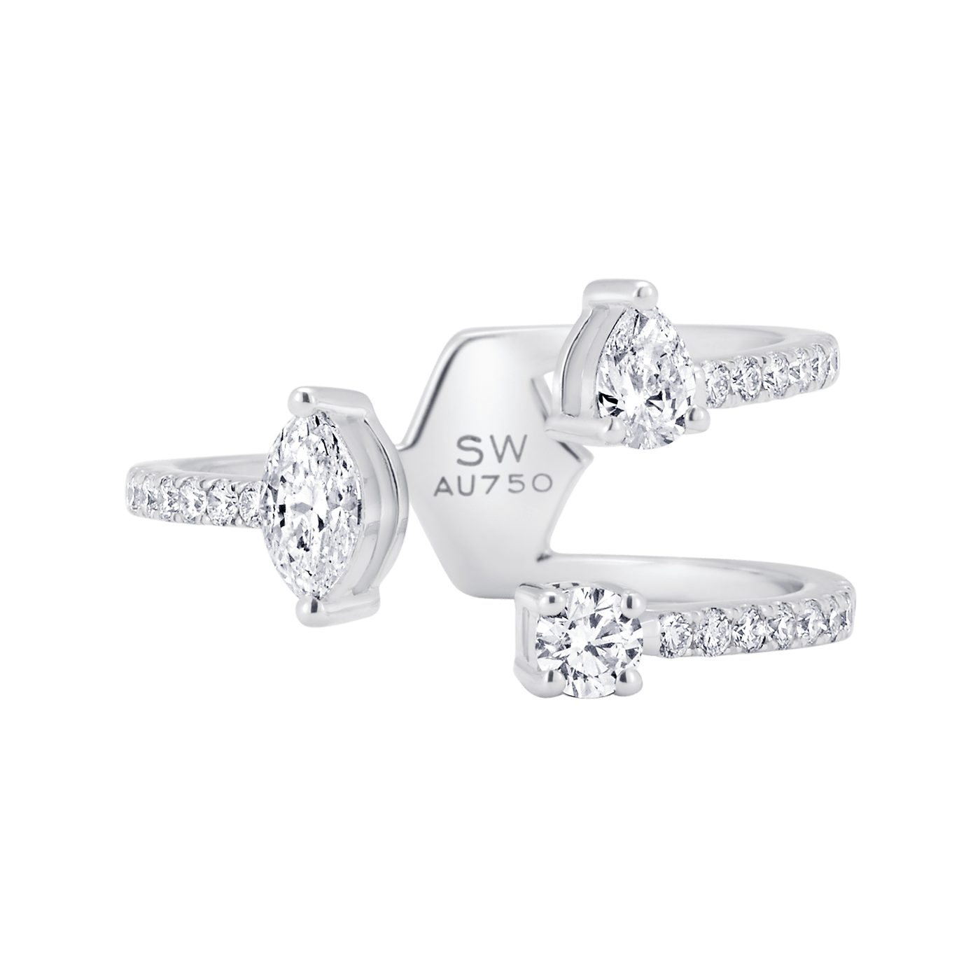 Sara Weinstock White Gold Purity Marquis Pear & Round Diamond Open Ring - M.Fitaihi