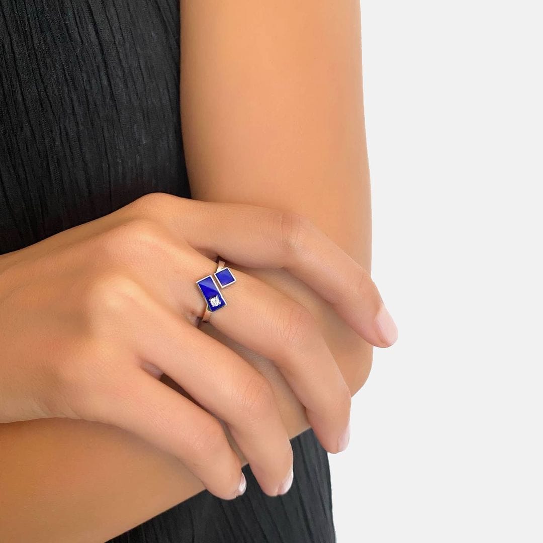 Sumaya Bakkar Heart of Gold Enamel Ring - Dark Blue - M.Fitaihi