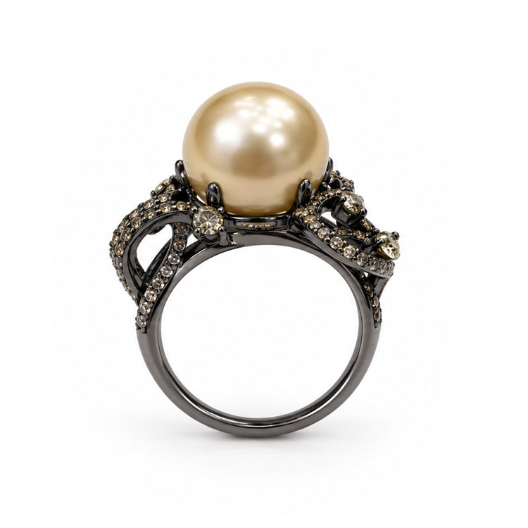 Golden Pearl Floral Statement Ring