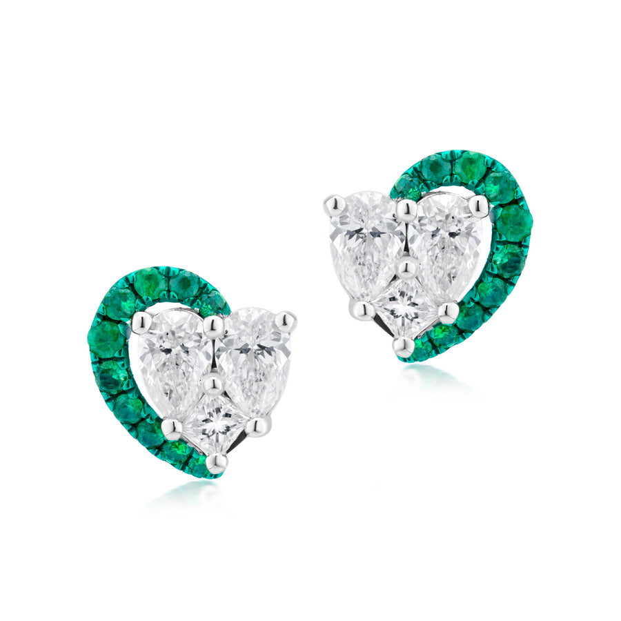 Endless  Emerald & Diamond  Heart Earrings