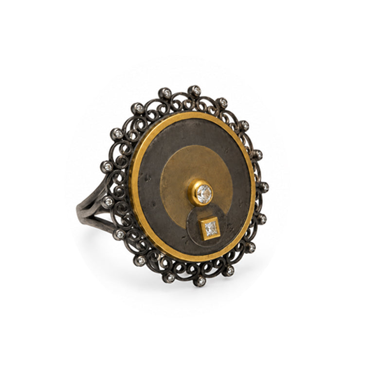 Two-Tone Circular Statement Gold & Diamond Ring