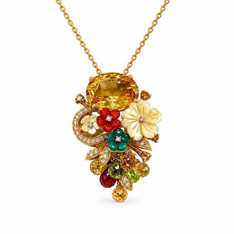 Multicolor Gemstone Floral Pendant Necklace