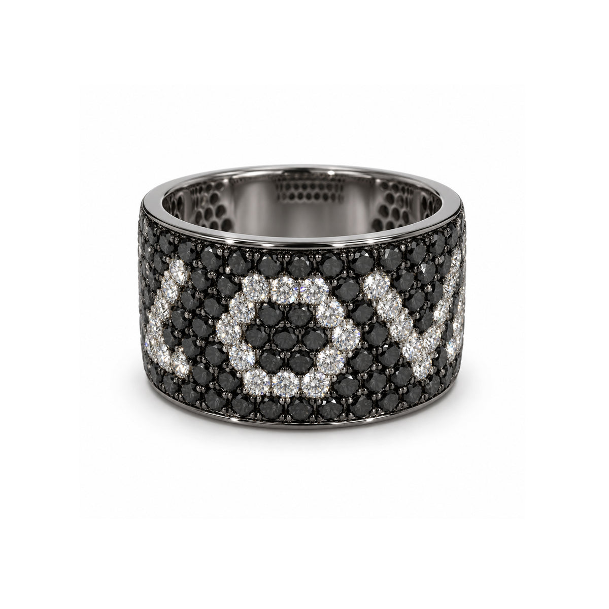 Black and White Diamond Wide Band Ring