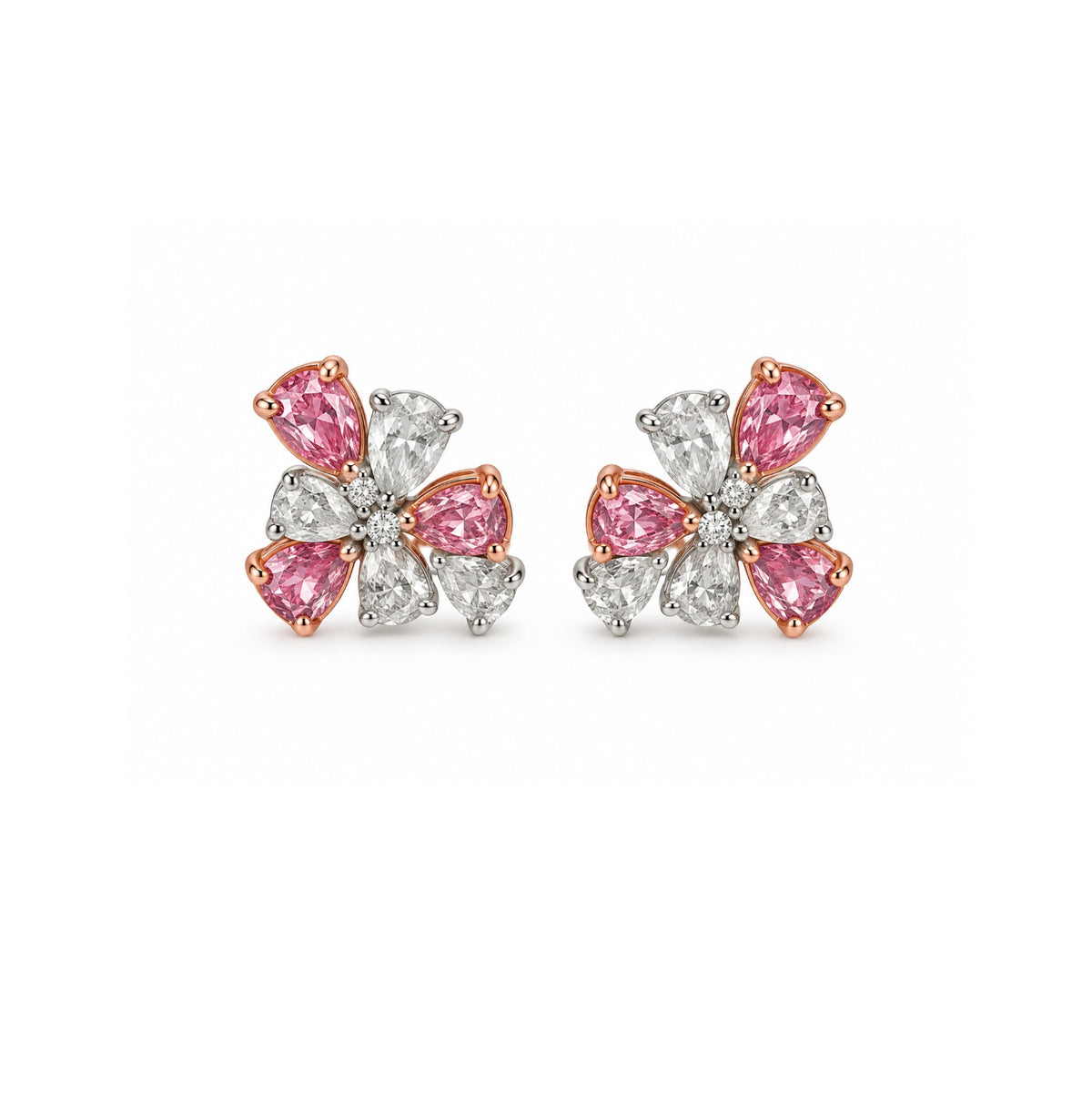 Pink Crystal Floral Stud Earrings