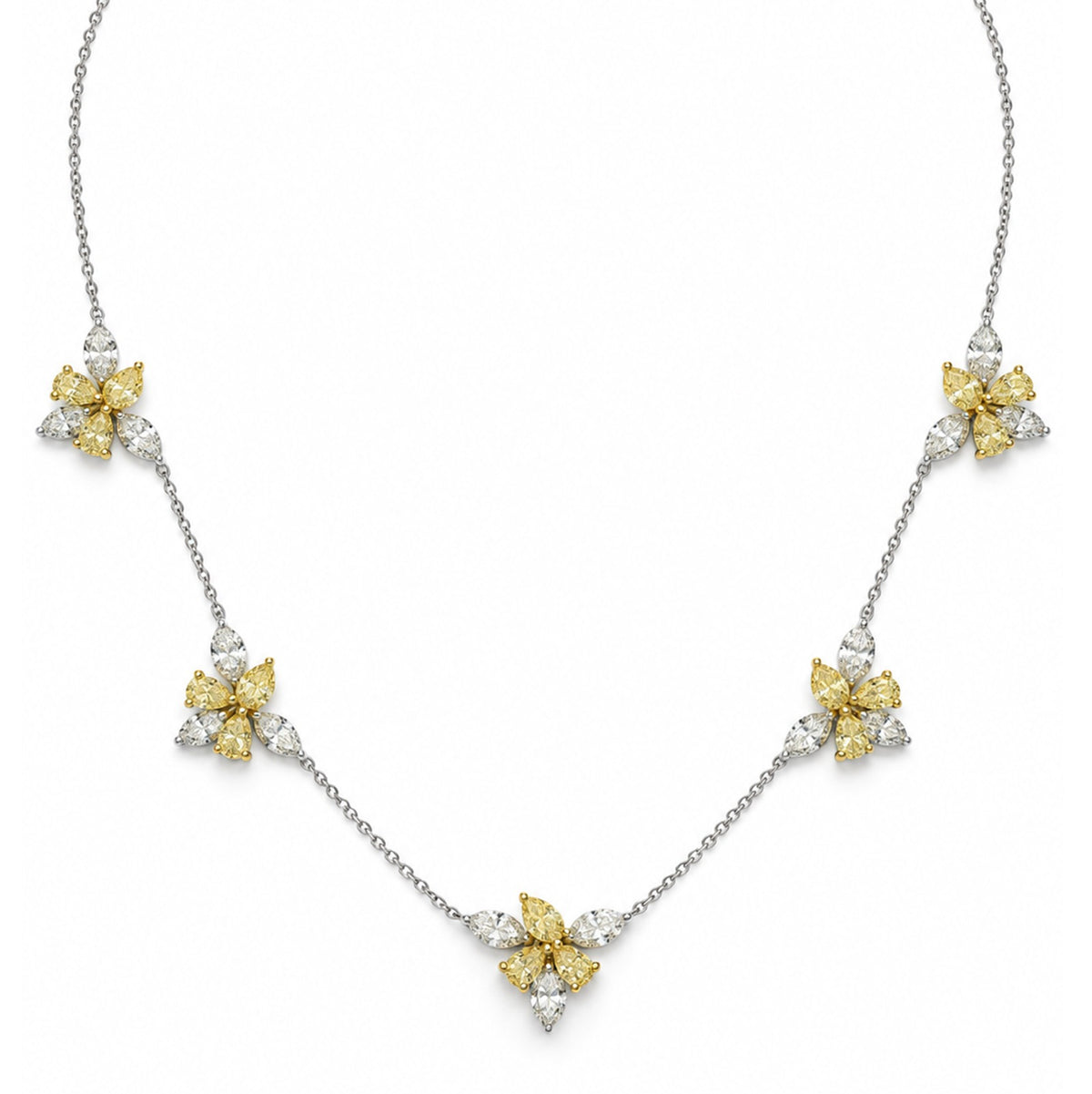 Yellow and White Diamond Floral Necklace