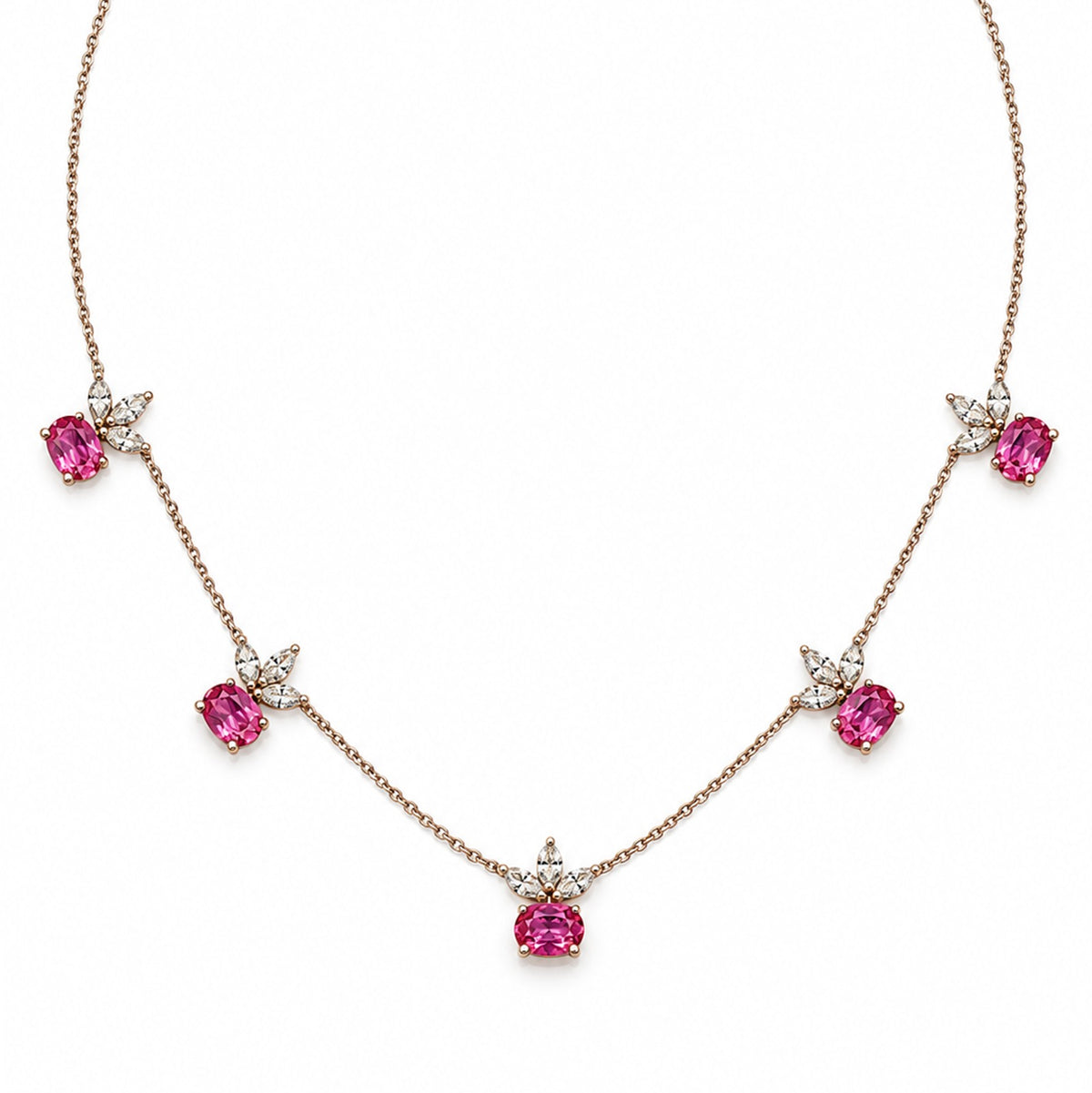 Pink Crystal Floral Rose Gold Necklace