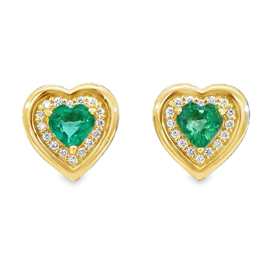 Emerald Heart Gold & Diamond Earrings